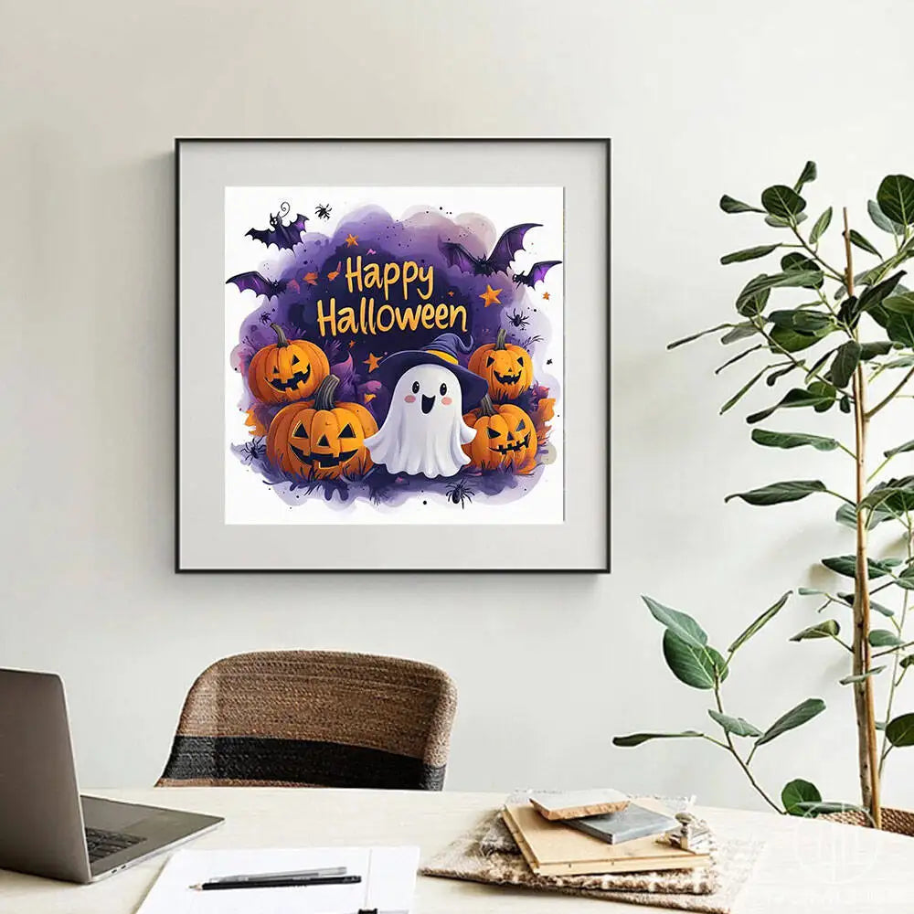 Diamond Painting - Süßes Halloween-Geistchen mit Kürbisse