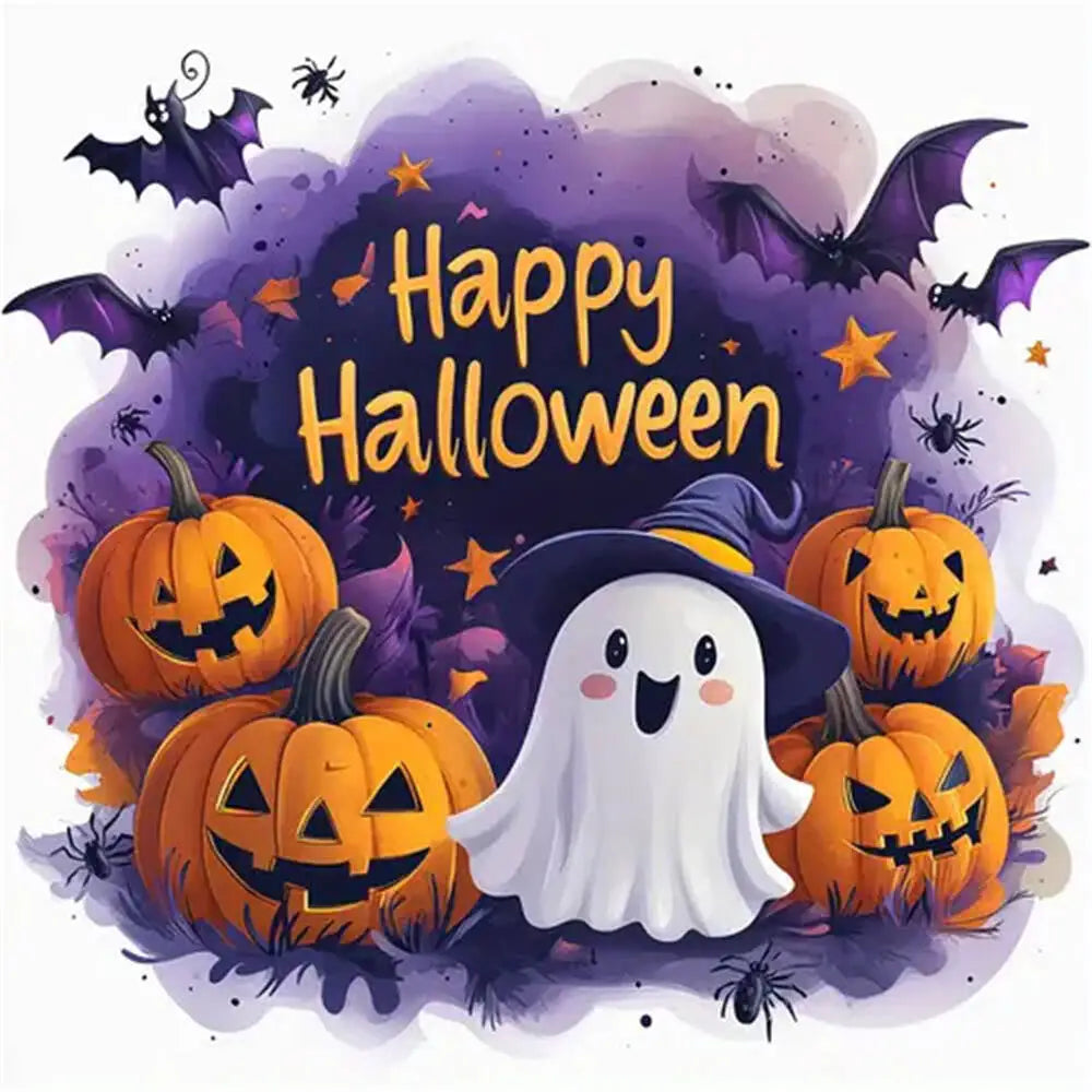 Diamond Painting - Süßes Halloween-Geistchen mit Kürbisse